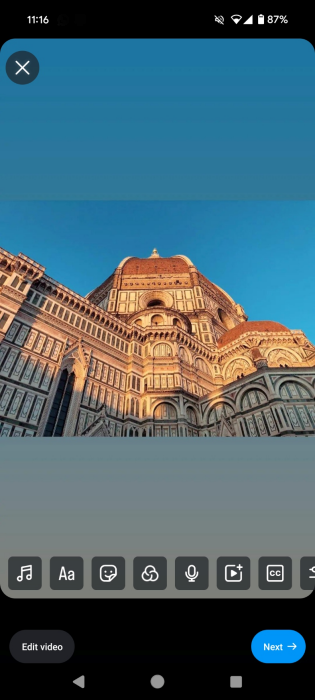 Editing options for Instagram Highlight turned into Reel. 