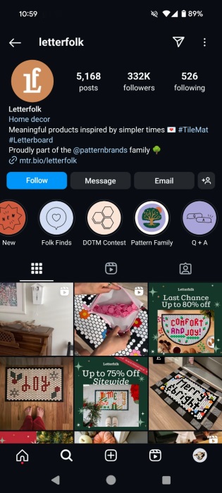 Highlights visible on Letterfolk Instagram profile.  