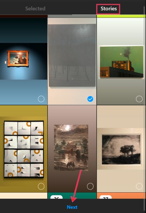 Adding more Stories to Highlight in Instagram on PC.