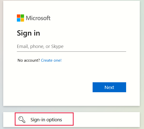 Clicking on "Sign-in options" in Microsoft "Sign in" screen. 