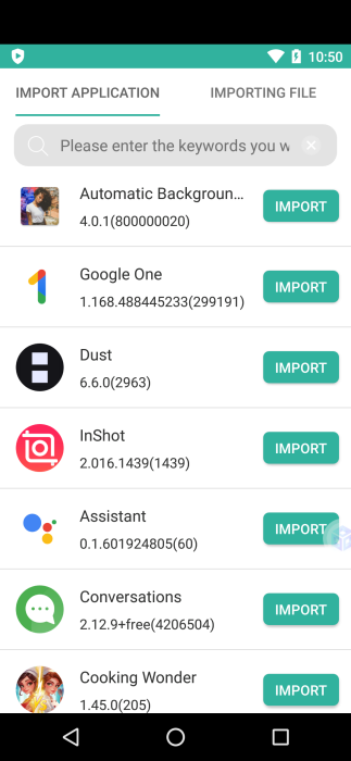 Checking available apps to import in Virtual Android app.