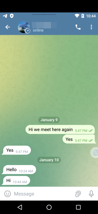 Screenshot of Telegram Secret Chat using the Virtual Android app.
