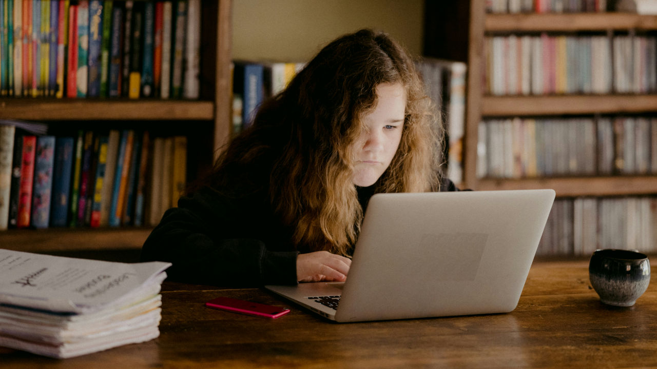 A photograph showing a person working in front of their laptop.