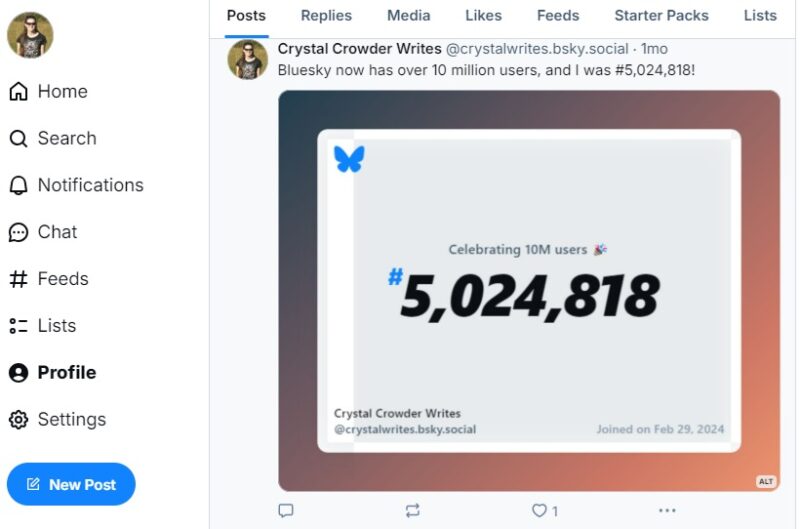 Bluesky user celebration post.