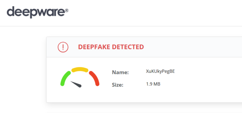 Deepware Results showing deepfake detected