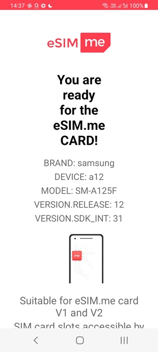 Mobile phone compatible with eSIM adapter called eSIM.me
