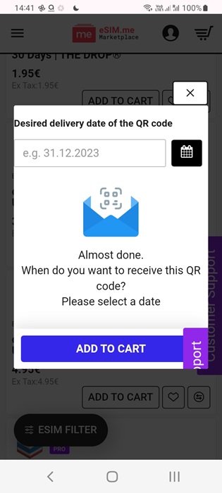 QR code to be delivered for an eSIM adapter called eSIM.me