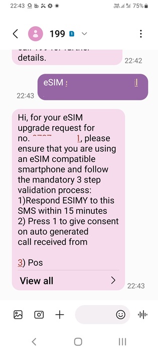 SMS-based activation for eSIMs through a telecom carrier.