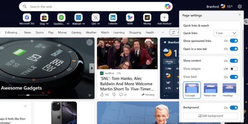 Edge Page Settings All On