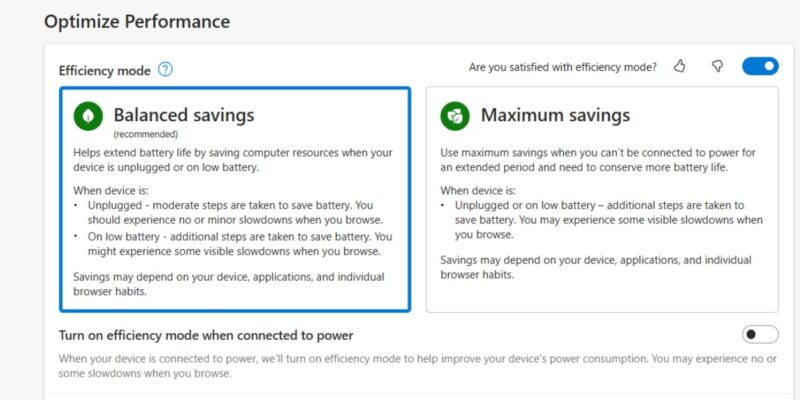 Edge Settings Efficiency Mode