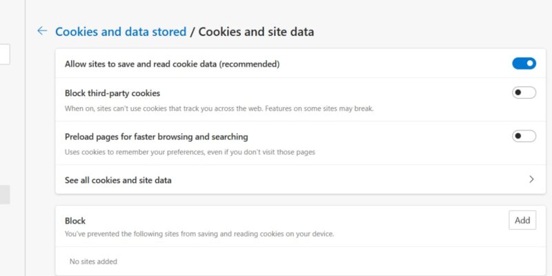 Edge Settings Preload
