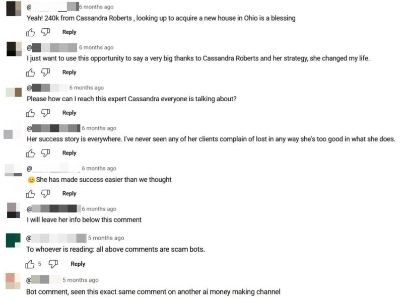 Fake AI comments on YouTube