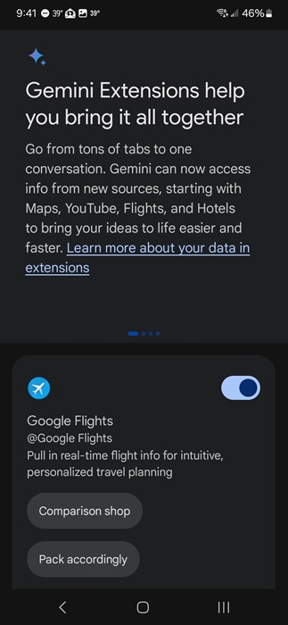 Enable Gemini extensions.
