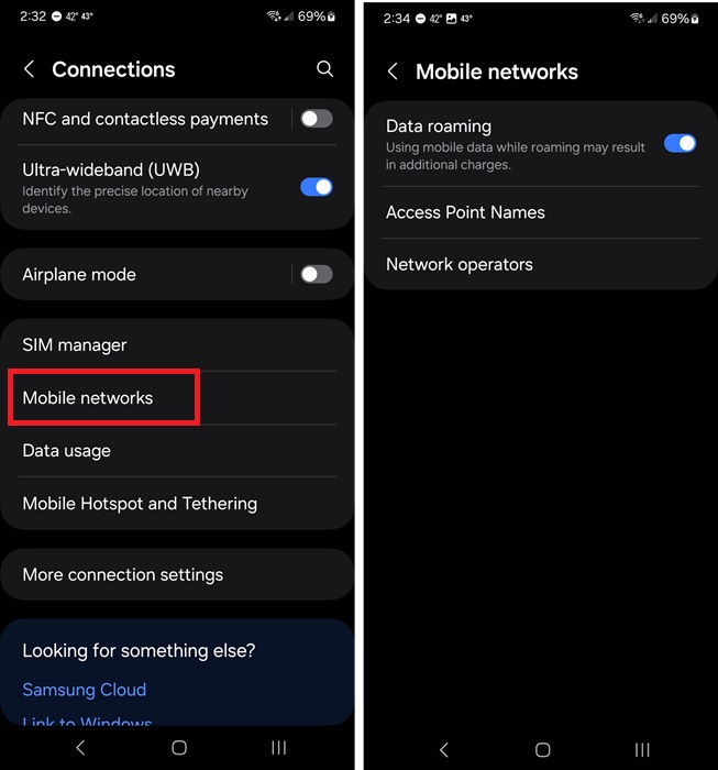 Checking mobile networks for calling.