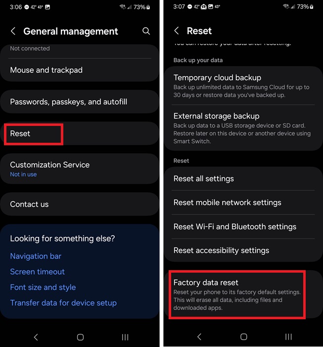 Factory resetting an Android phone.