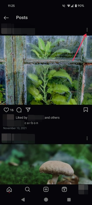 Tapping three dots for individual Instagram post.