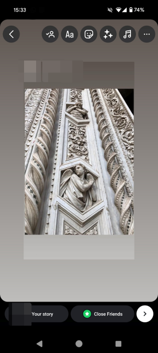 Editing options for old story that is about to be reposted in the Instagram app.