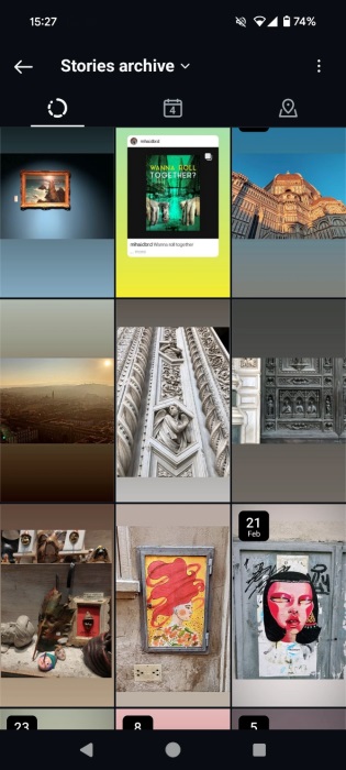 Viewing Stories archive in Instagram app. 