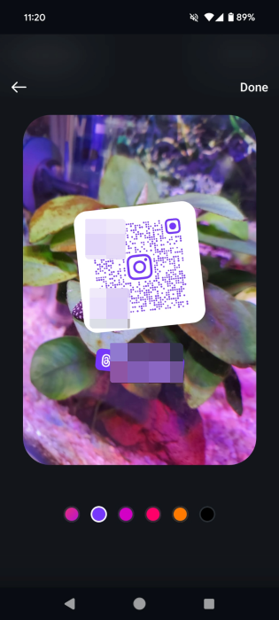 Edited view of frontal part of Instagram profile card. 