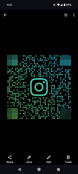 Downloaded QR code view in Android phone gallery.