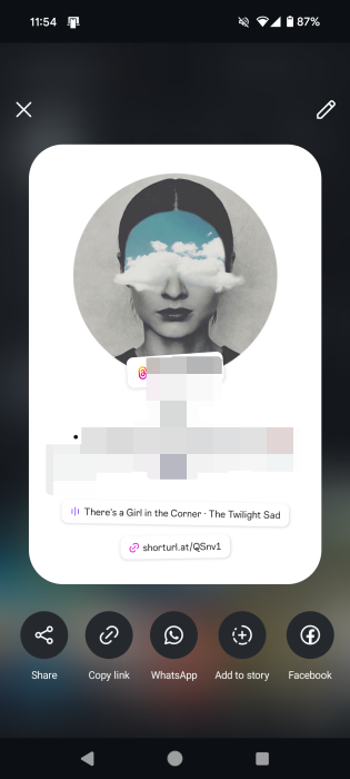 Instagram profile card side showing bio info in the mobile app. 