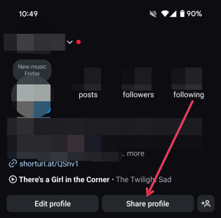 Tapping on "Share profile" option on Instagram profile in the mobile app. 