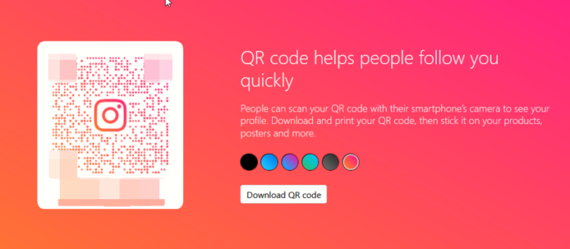 Instagram QR code generated using Instagram on PC.