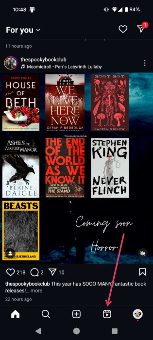 Switching to the Reels tab in Instagram app on Android.