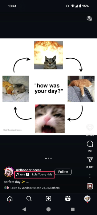 Regular track view in Reel feed in Instagram app on Android. 