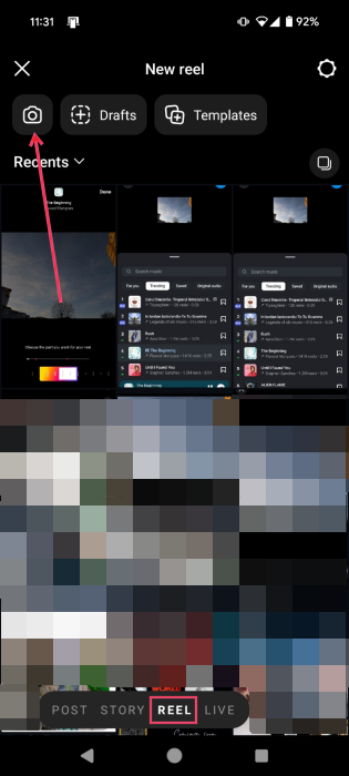 Creating Reel in Instagram app on Android. 