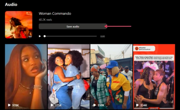 Saving audio on Instagram on the web. 