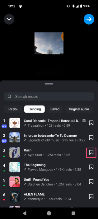 Saving trending audio in the Instagram app on Android app. 