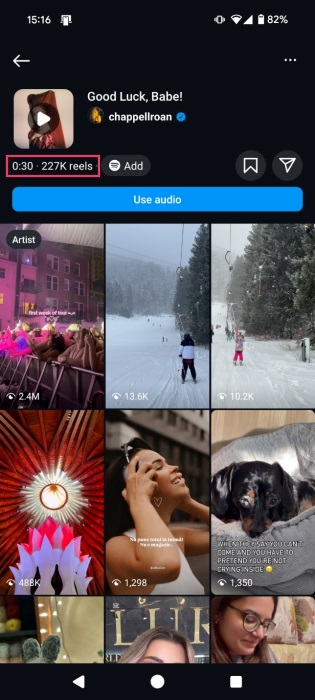 Searching for song found on Spotify on Instagram. 