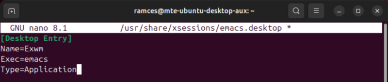 A screenshot showing a sample desktop entry for Exwm.