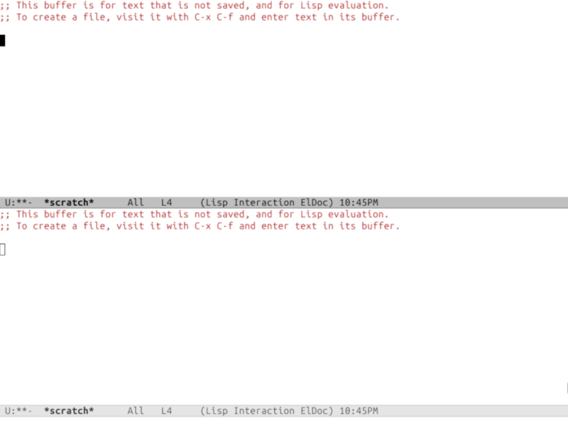 A screenshot showing a horizontal window split in Exwm.