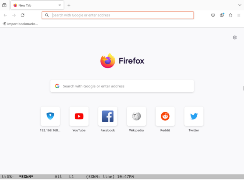 A screenshot showing Firefox running inside Exwm.