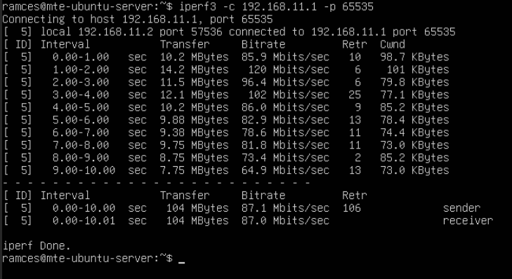 A terminal showing the performance measurement of Tinc on Ubuntu.