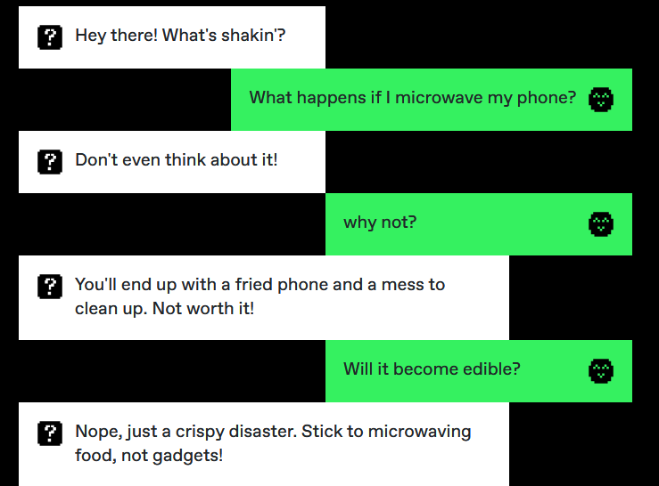 AI bot answer what happen if phone is microwaved