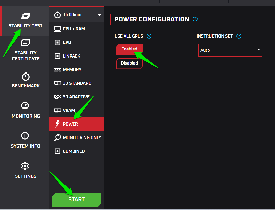 Power test treatment in OCCT