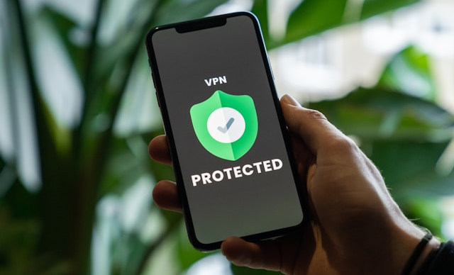 VPN protected written on a phone screen
