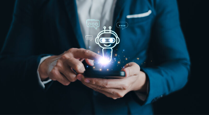 man interacting with an AI bot on phone