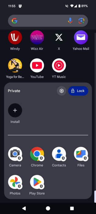 Private Space view on Android phone. 