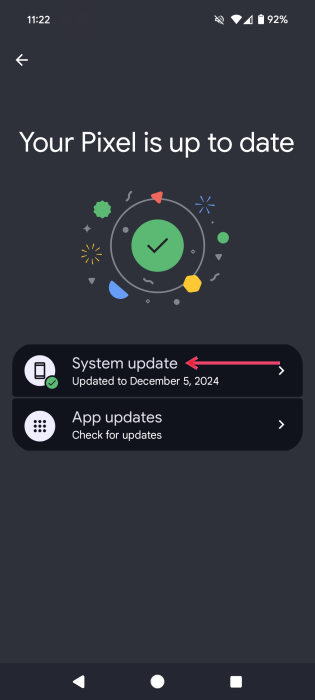Tapping on "System update" option via Android Settings app. 