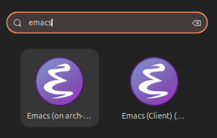 A screenshot showing the Ubuntu application launcher showing the Emacs GUI client.