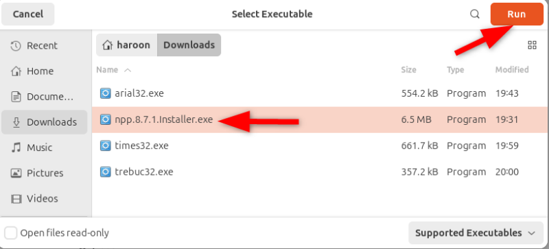 Running Executable Files of Notepad In Bottles.