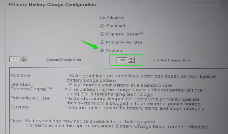 custom charging values showing in UEFI