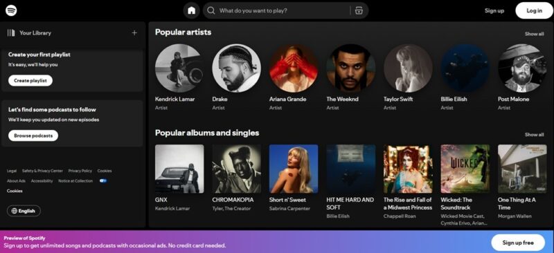 Spotify web screen.