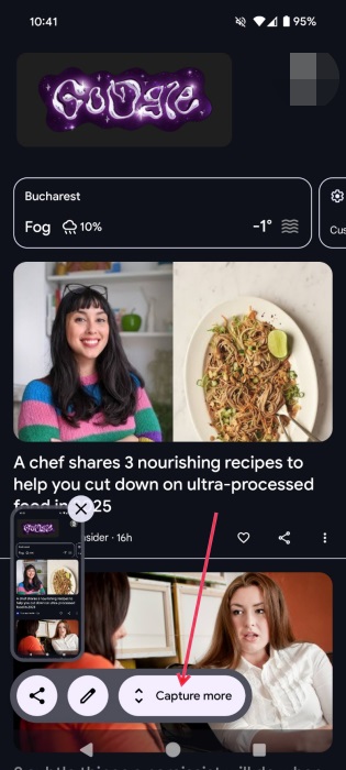 Tapping on "Capture mode" option while taking a screenshot on Google phone. 