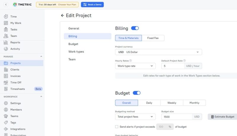 Setting up billing for a new project.