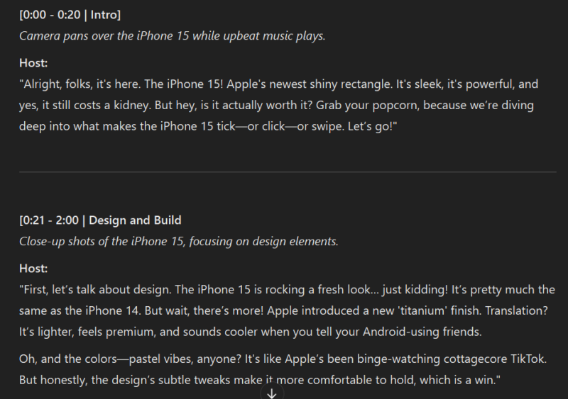 Script of a video in ChatGPT